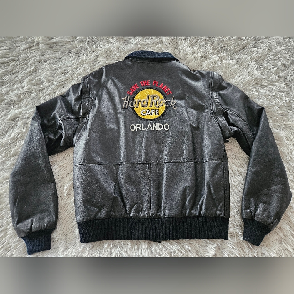 Vintage Hard Rock Cafe Orlando Leather Jacket Convert to Vest Womens Small Black